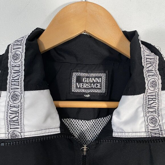 Vintage 90s Gianni Versace Medusa Head Taped Nylon Track Jacket Black mens XL - Picture 4 of 10